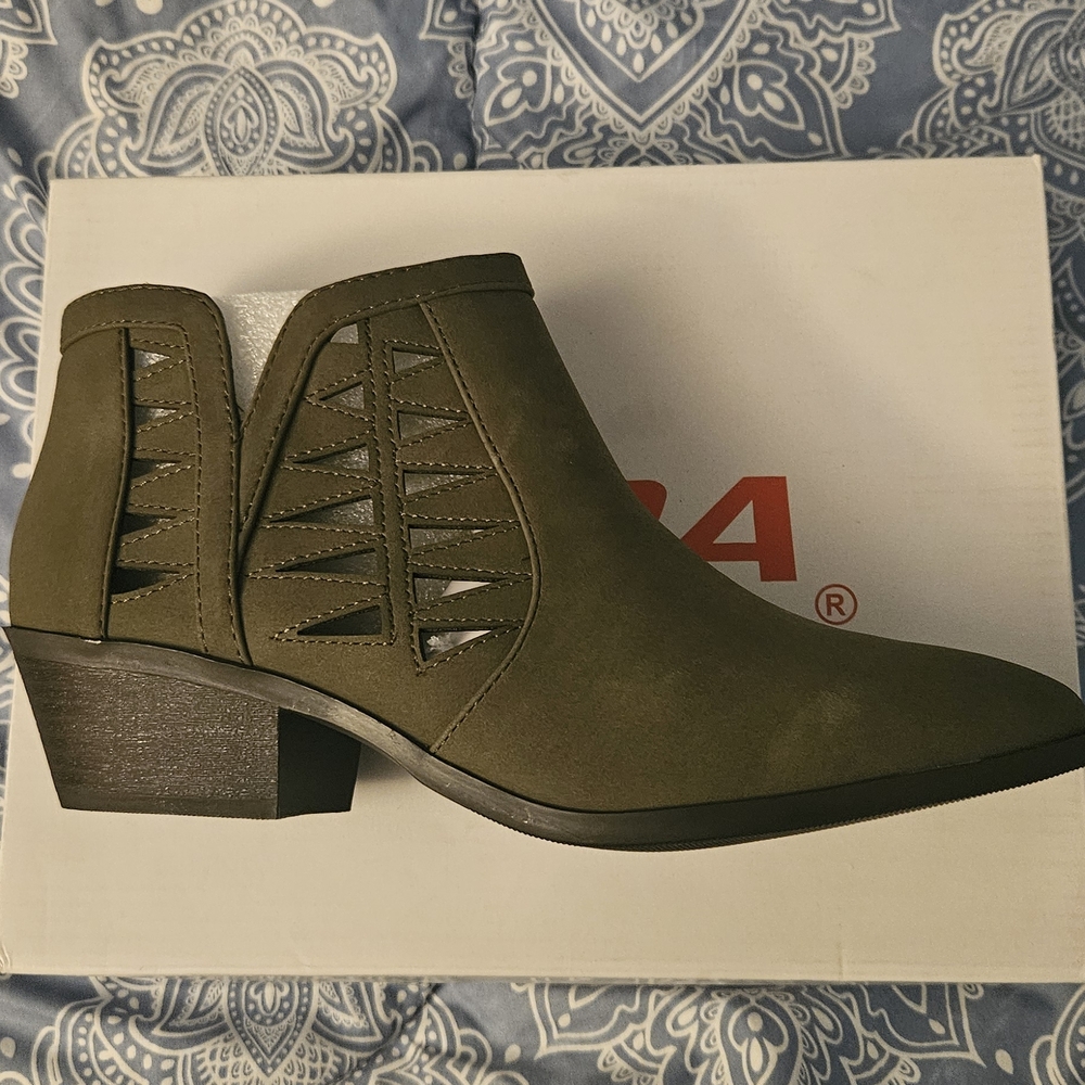 Soda Olive Cutout Ankle Booties
